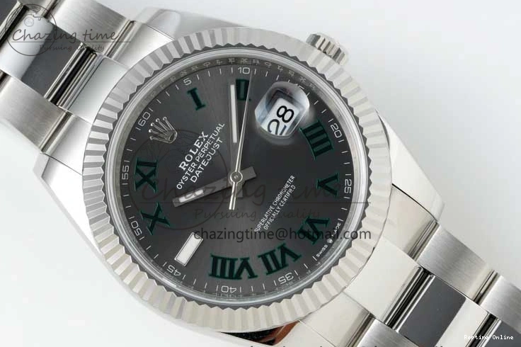 0212 DateJust 41 126334 NTF 1:1 Best Edition 904L Steel Gray Dial Green Roman on Oyster Bracelet VR ZeroBulk 2285